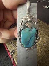 South Western Style 925 Silver & Turquoise Statement Pendant H/mark B/ham S&a