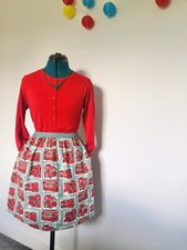 Cath Kidston Bark Cloth Vintage London Red Bus skirt  xs 6 8 10