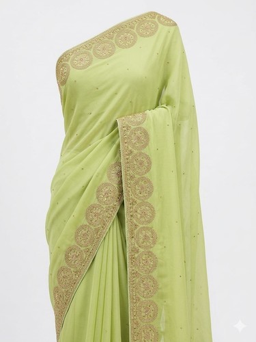 Green embroidered georgette - green,