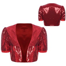 Womens Glitter Sequins Jackets Open Front Cardigan Glitter Carnival Shrug Bolero