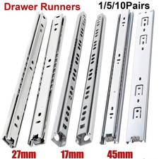 1/5/10Pairs Drawer Runners Ball Bearing Groove Slides Side Mount 17mm 27mm 45mm