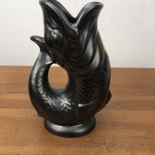 Dartmouth Pottery Black Gurgle Fish Jug 18 Cm Tall With Original Label
