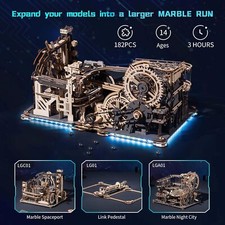 ROKR 3D Puzzle Wood Spaceport Marble Night City with Linkage Model Gift Adults