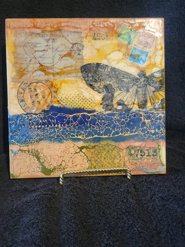 Encaustic collage painting - encaustic,