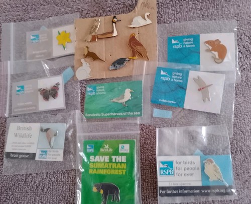 Rspb and charity - and, badges,on,off