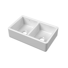 Fireclay Traditional Double Bowl Butler Kitchen Sink with Stepped Weir and Overf
