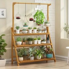 Wood Ladder Plant Stand 3 Tier Foldable Flower Pot Shelf Partition Home Balcony