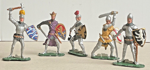 Five knight metal figures - x, in