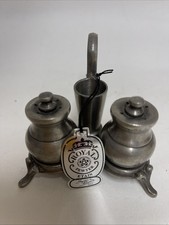 Vintage French ROYAL PEWTER Salt & Pepper / Toothpick Holder On Stand 1970’s