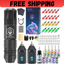 POSEIDON Tattoo Machine Kit - Rotary Pen with 20 Cartridge Needles for Beginners