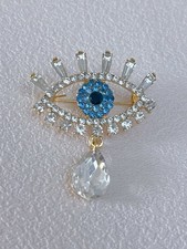 Blue Crystal Eye Brooch Pin Teardrop Rhinestone Lucky Protection Jewelry Gift