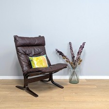 Original Vintage 1970s Tall Brown Leather 'Siesta' Chair by Ingmar Relling fo...