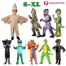 Kids Jurassic Dinosaur Cosplay Costume Jumpsuit Tail Mask Outfit Halloween PartY