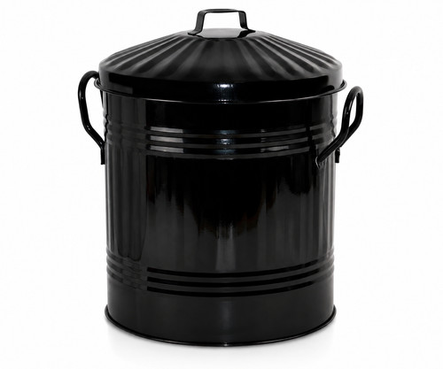 13l black metal dustbin lid - metal,