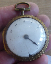 LONDON MAKER J.SIMSON ANTIQUE GILT METAL SQUARE PILLAR FUSEE VERGE  POCKET WATCH