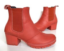 Ladies The ART Company Coral Red Leather Chelsea Heel Boots Size UK 5 (eur 38)