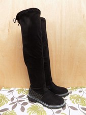 River Island Womens Black Over Knee Boots Size 8 EU 41 Faux Suede Chunky