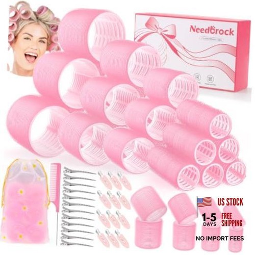 Pink heatless hair curlers set - pink,