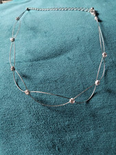 silver and diamante Choker - 16" (41cm) LONG - adjustable