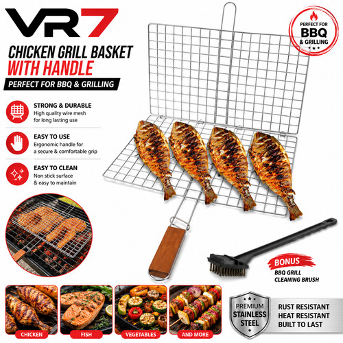 Bbq grill basket with handle - grill,