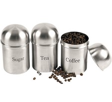 3 x Stainless Steel Silver Tea Coffee Sugar Kitchen Storage Canister Jar Pot Set
