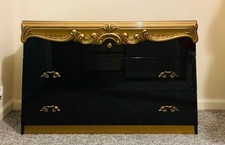 LUXURY ITALIAN 3 DRAWER DRESSING TABLE BLACK AND GOLD