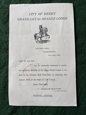 1928 City Of Derry Grand Orange Lodge Invitation.