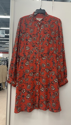 Red floral collared long - floral,