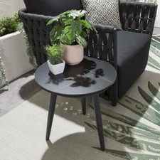 Quatropi Outdoor Garden Side Table - Round Grey Ceramic Marble