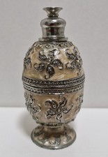 Vintage Retro Clear Glass Lidded Bottle perfume scent storage silver 9.5cm