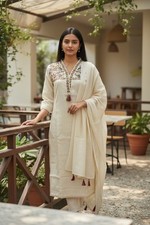 Pure Khadi Cotton Fabric Cream