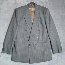 High & Mighty 46R Grey Pinstripe Double Breasted Suit Jacket Vintage 