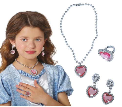 Pink heart set necklace - set, (necklace,