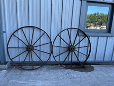 Large Pair Of Cast Iron Vintage Antique Wagon Wheels - 52" Dia