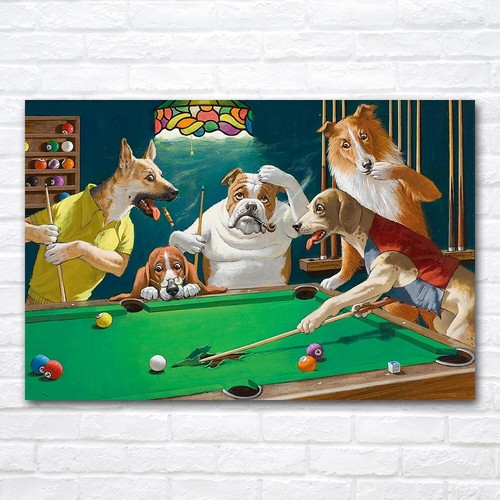 Dogs playing pool billiards - dogs,