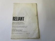 RELIANT REGAL 3/30 SALOON & 5 CWT SUPERVAN    OWNERS MANUAL