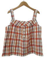 TOAST Ladies UK 14 Orange/Ivory Check 100% Cotton Strappy Button Top Pre Loved 