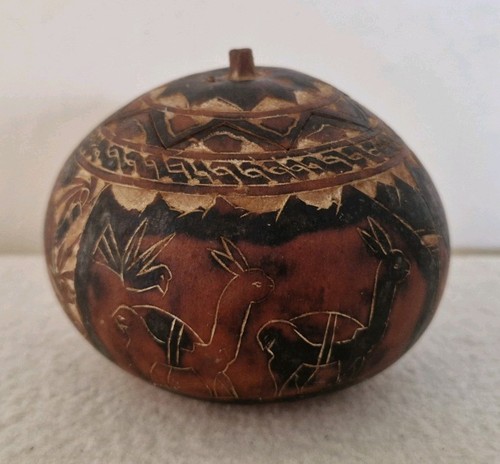 Vintage peruvian carved gourd - peruvian,