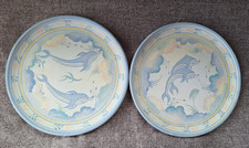 Handmade  Wall Plate- Souvenir from Crete/Greece..Dolphin motif. Set of 2 .