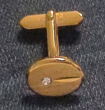 Vintage H Samuel Gold Tone Cufflinks & Tie Clip with Diamante Stone - In Box