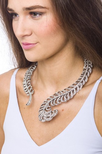 Silver feather open torque - feather,