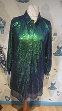 Stunning Green Blue Shimmer Sequin Shirt Party Dress, Lovedrobe 14