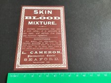 Skin & Blood Mixture  L. Cameron Chemist Seaford vintage label R34225