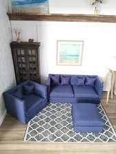 Dolls House 2 Seater Sofa, Chair & Ottoman Set | 1:12th Scale | Handmade