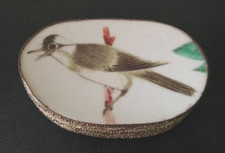 Vintage Chinese Porcelain Shard Box, Nickel Silver Box With Porcelain Shard Lid