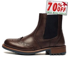 Cotswold Cirencester Mens Smart Casual Brogue Leather Dealer Pull On Boots Brown