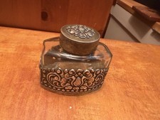 Parker Vintage Antique Ink Well Bottle Glass Silver Overlay Victorian Repoussé