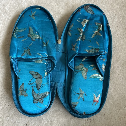 Silk blue travel slippers - blue, size