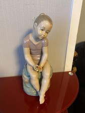 Large  Nao by Lladro Girl Sitting on Rock with  Flowers Youth 683
