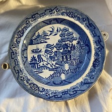 Antique Warming Plate  Old Willow Pattern England Flow Blue Ceramic